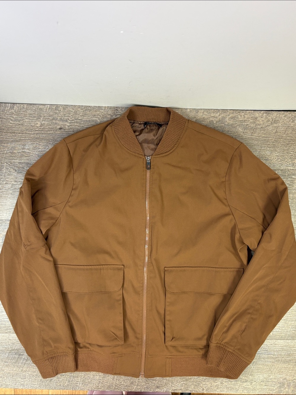 Tahari Men’s Brown Utility Bomber Jacket Full Zip Lined Approx Size L